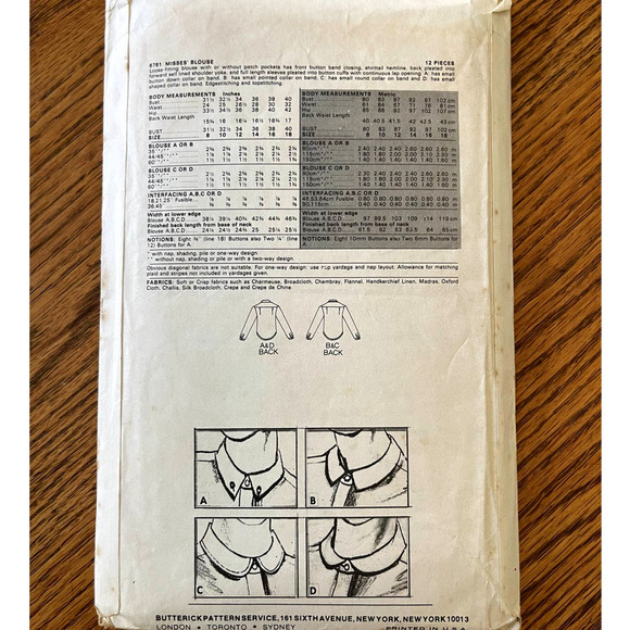 Vintage 1980s Butterick 6761 Sewing Pattern Sz Small 12 Button Up Tops COMPLETE - Picture 2 of 2